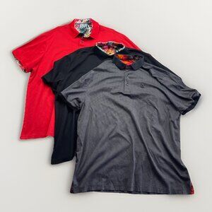 Lot x3 Bulk Au Noir Men's Short Sleeve Polo Shirt Size 1X Red / Black / Dots